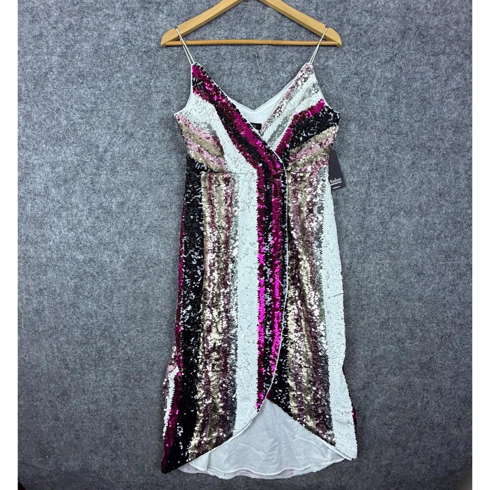 Aidan Mattox Party Dress Womens 6 Pink White Stripe Sequin HOCO NYE Cocktail